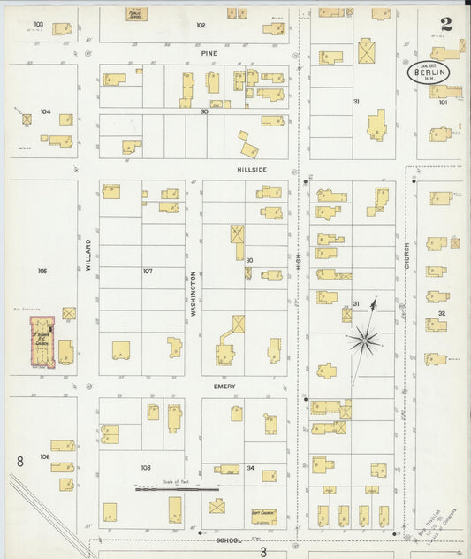 Sanborn Fire Insurance Map from Berlin, Coos County, New Hampshire (1901), Sheet #0002 - Historic Sanborn Fire Insurance Map Print, vintage old map wall art, antique decor, genealogy gift, New Hampshire New Hampshire map