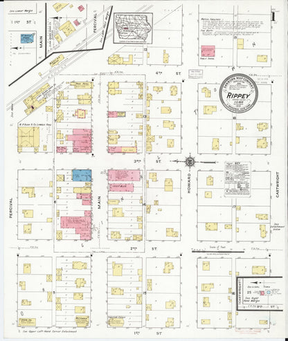 Sanborn Fire Insurance Map from Rippey, Greene County, Iowa (1918), Sheet #0001 - Historic Sanborn Fire Insurance Map Print, vintage old map wall art