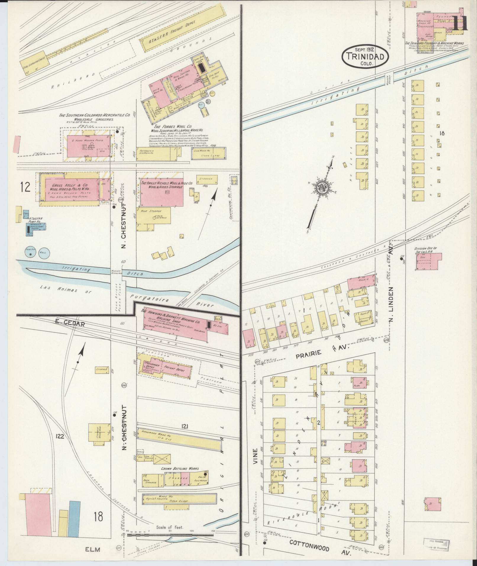 Sanborn Fire Insurance Map from Trinidad, Las Animas County, Colorado (1912), Sheet #0011 - Complete Map Set gallery image, historic Sanborn map, vintage wall art, Colorado Colorado