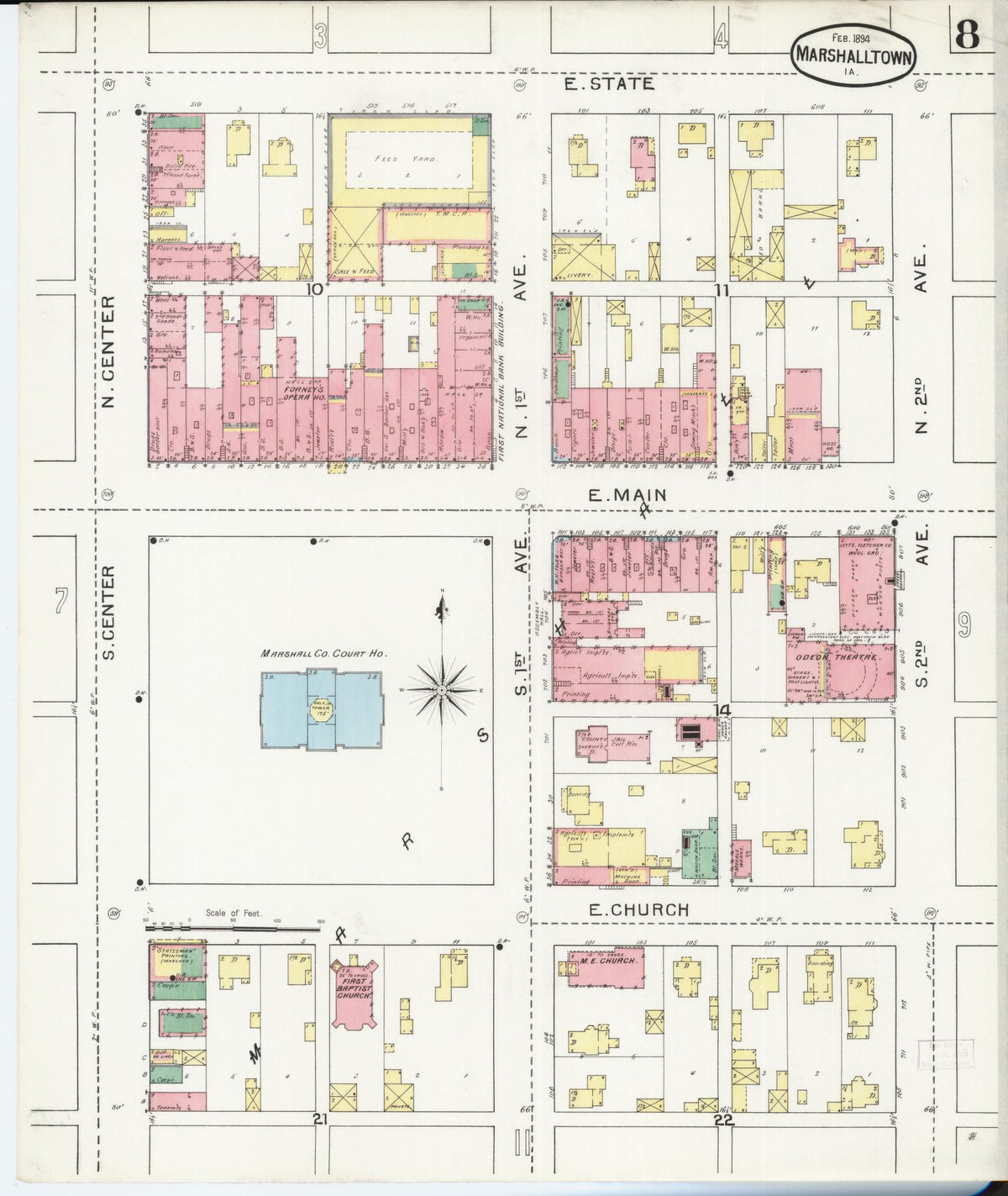 Sanborn Fire Insurance Map from Marshalltown, Marshall County, Iowa (1894), Sheet #0008 - Historic Sanborn Fire Insurance Map Print, vintage old map wall art