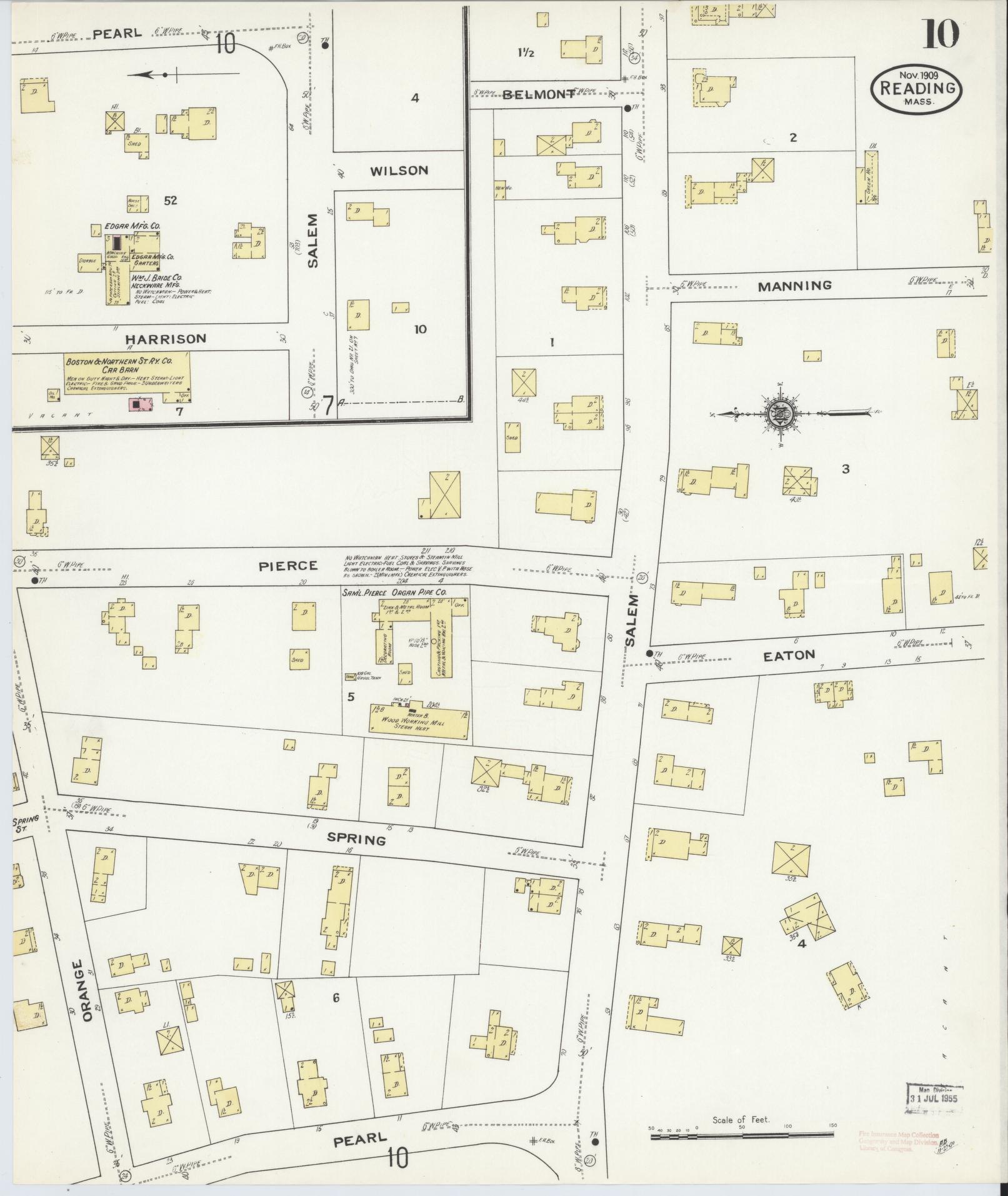 Sanborn Fire Insurance Map from Reading, Middlesex County, Massachusetts (1909), Sheet #0010 - Complete Map Set gallery image, historic Sanborn map, vintage wall art, Massachusetts Massachusetts