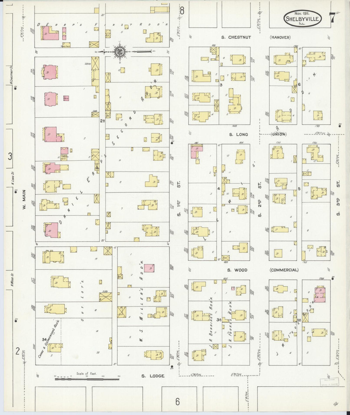 Sanborn Fire Insurance Map from Shelbyville, Shelby County, Illinois (1911), Sheet #0007 - Complete Map Set gallery image, historic Sanborn map, vintage wall art, Illinois Illinois