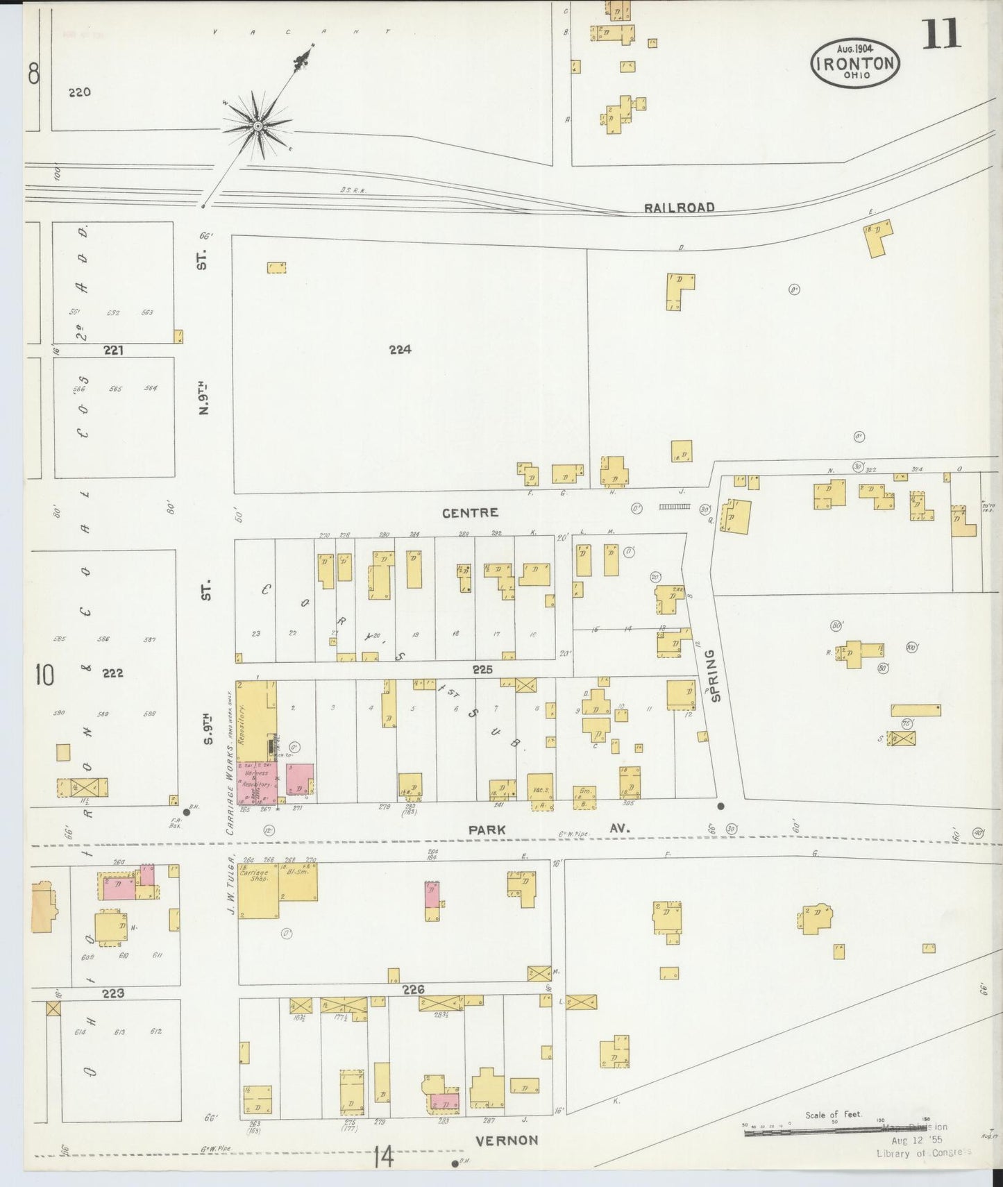 Sanborn Fire Insurance Map from Ironton, Lawrence County, Ohio (1904), Sheet #0011 - Historic Sanborn Fire Insurance Map Print, vintage old map wall art, antique decor, genealogy gift, Ohio Ohio map