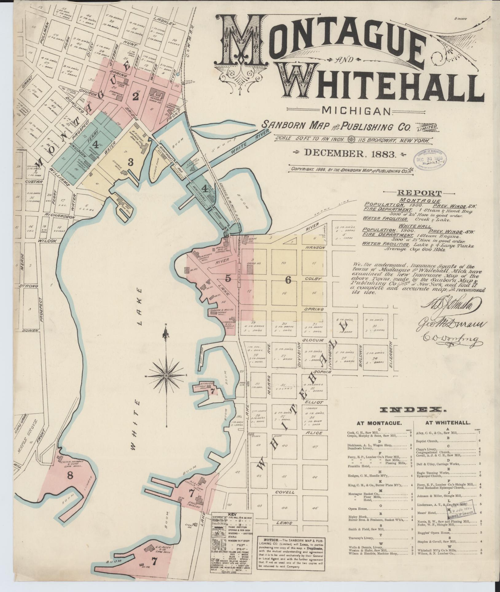 Sanborn Fire Insurance Map from Montague, Muskegon County, Michigan (1883), Sheet #0001 - Complete Map Set gallery image, historic Sanborn map, vintage wall art, Michigan Michigan