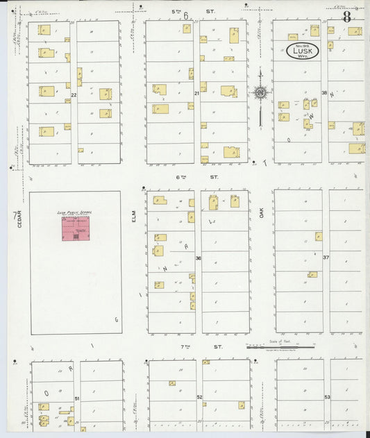 Sanborn Fire Insurance Map from Lusk, Niobrara County, Wyoming (1919), Sheet #0008 - Historic Sanborn Fire Insurance Map Print, vintage old map wall art, antique decor, genealogy gift, Wyoming Wyoming map