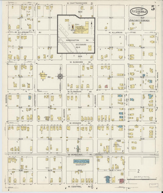 Sanborn Fire Insurance Map from Fitzgerald, Ben Hill County, Georgia (1915), Sheet #0005 - Historic Sanborn Fire Insurance Map Print, vintage old map wall art, antique decor, genealogy gift, Georgia Georgia map