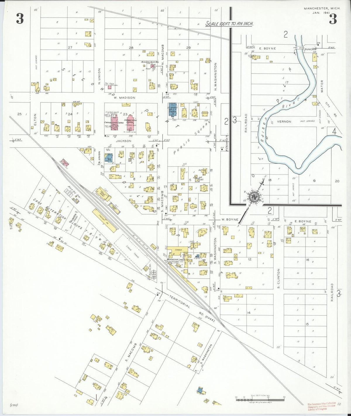 Sanborn Fire Insurance Map from Manchester, Washtenaw County, Michigan (1941), Sheet #0003 - Historic Sanborn Fire Insurance Map Print, vintage old map wall art, antique decor, genealogy gift, Michigan Michigan map