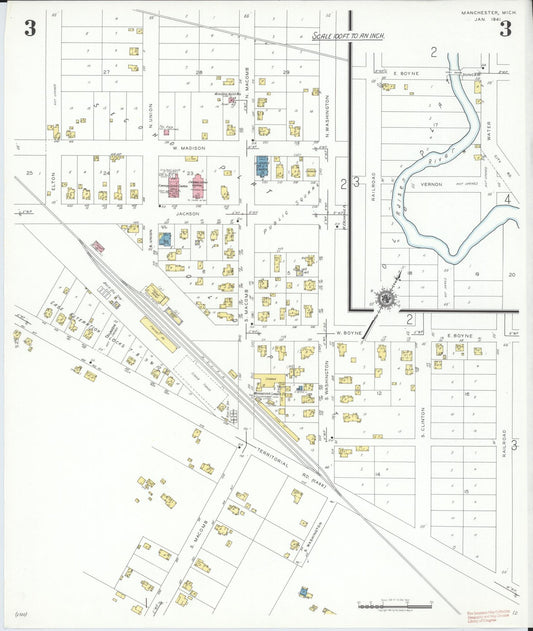 Sanborn Fire Insurance Map from Manchester, Washtenaw County, Michigan (1941), Sheet #0003 - Historic Sanborn Fire Insurance Map Print, vintage old map wall art, antique decor, genealogy gift, Michigan Michigan map