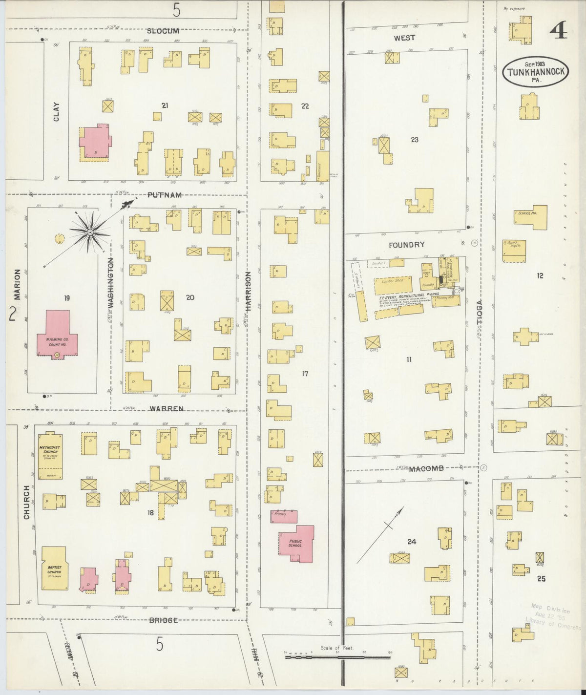 Sanborn Fire Insurance Map from Tunkhannock, Wyoming County, Pennsylvania (1903), Sheet #0004 - Historic Sanborn Fire Insurance Map Print, vintage old map wall art, antique decor, genealogy gift, Tunkhannock Wyoming map