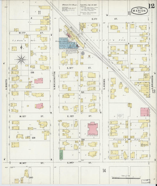 Sanborn Fire Insurance Map from Marion, Grant County, Indiana (1896), Sheet #0012 - Historic Sanborn Fire Insurance Map Print, vintage old map wall art, antique decor, genealogy gift, Indiana Indiana map