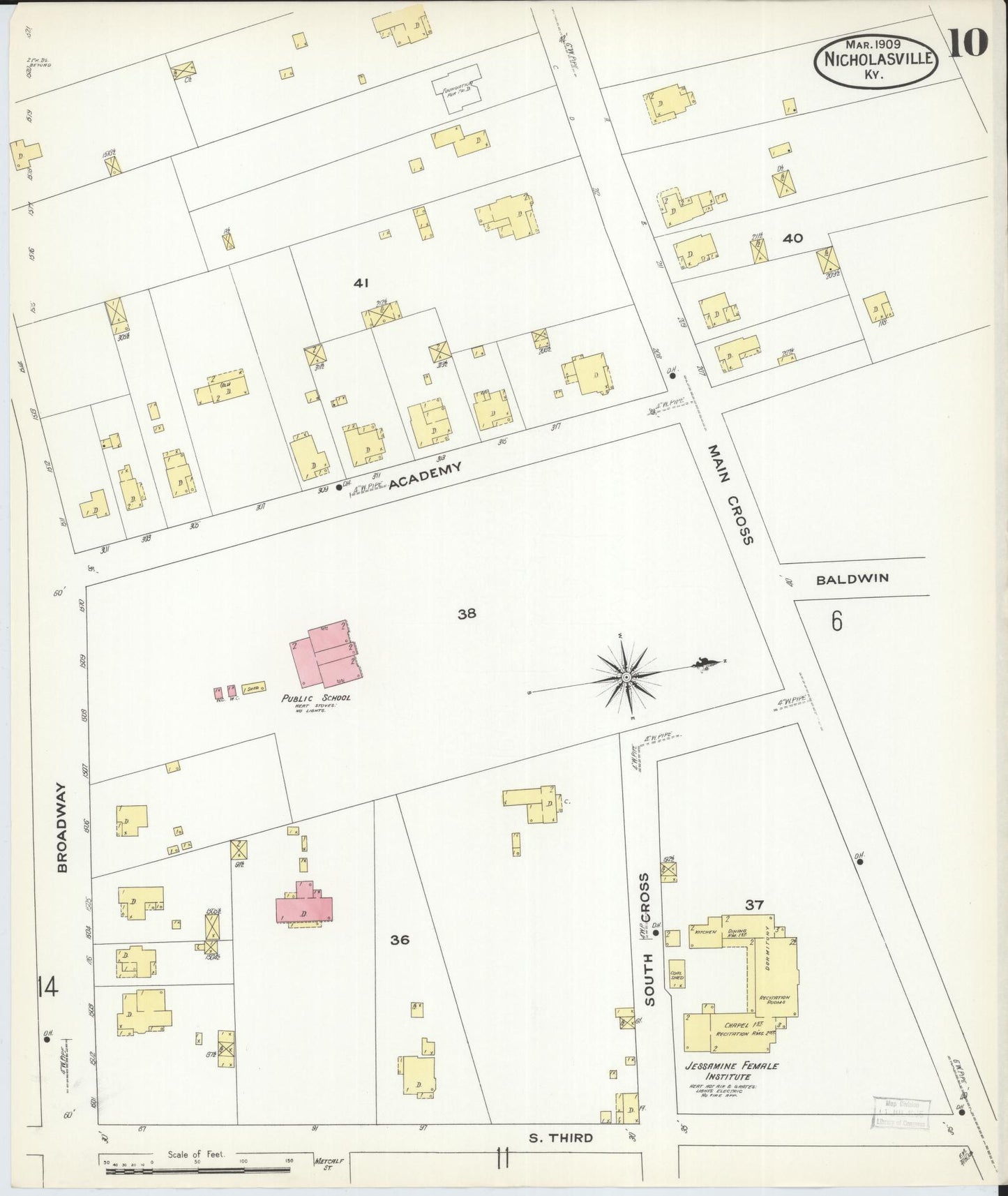 Sanborn Fire Insurance Map from Nicholasville, Jessamine County, Kentucky (1909), Sheet #0010 - Complete Map Set gallery image, historic Sanborn map, vintage wall art, Kentucky Kentucky