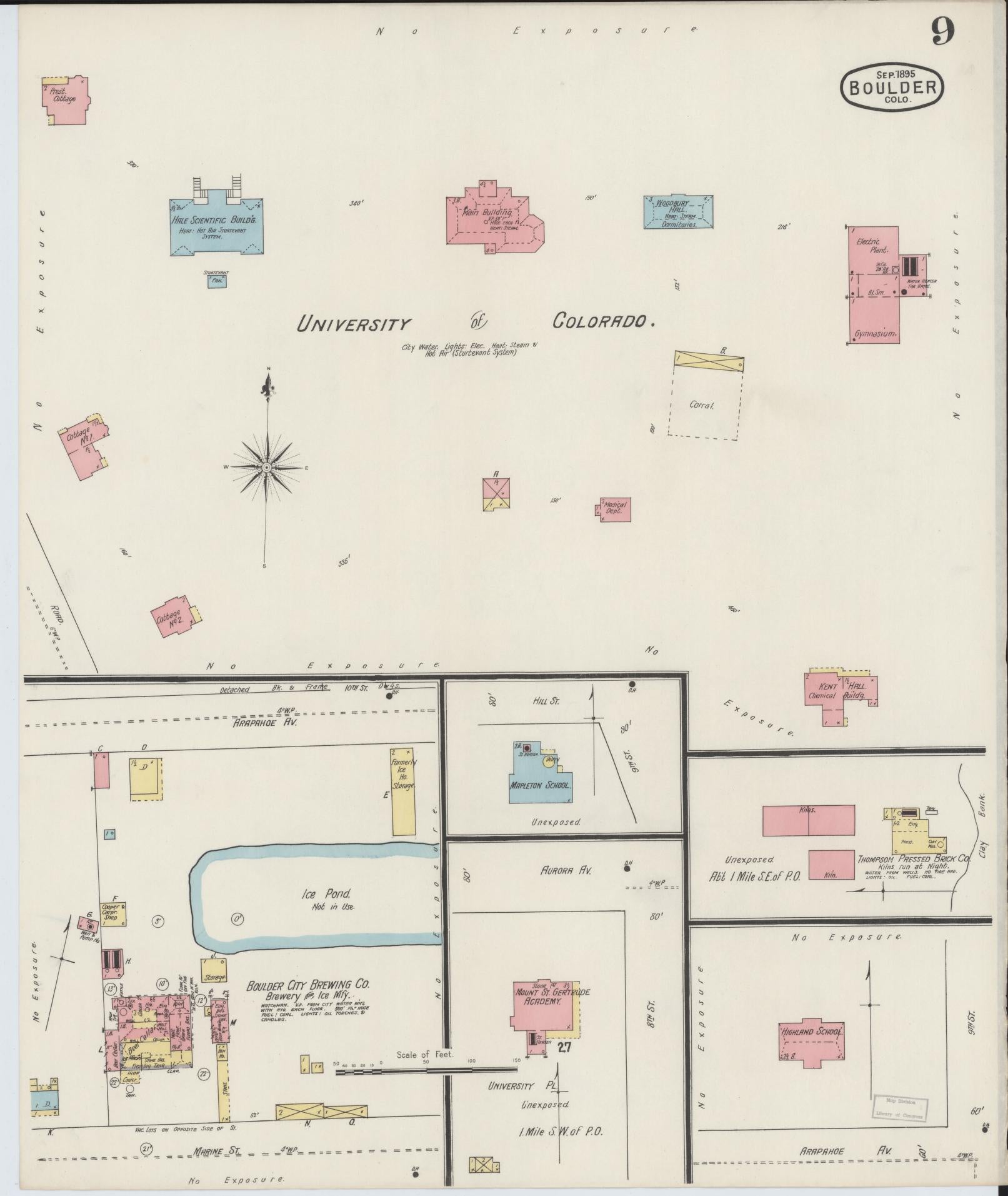 Sanborn Fire Insurance Map from Boulder, Boulder County, Colorado (1895), Sheet #0009 - Complete Map Set gallery image, historic Sanborn map, vintage wall art, Colorado Colorado