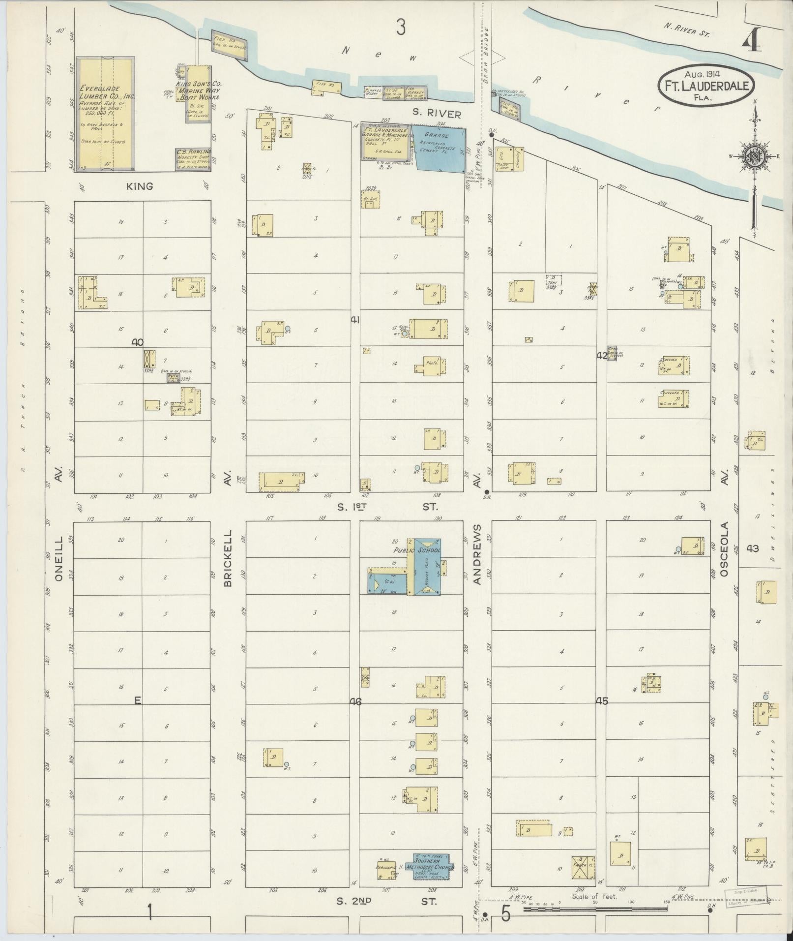 Sanborn Fire Insurance Map from Fort Lauderdale, Broward County, Florida (1914), Sheet #0004 - Historic Sanborn Fire Insurance Map Print, vintage old map wall art, antique decor, genealogy gift, Florida Florida map