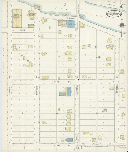 Sanborn Fire Insurance Map from Fort Lauderdale, Broward County, Florida (1914), Sheet #0004 - Historic Sanborn Fire Insurance Map Print, vintage old map wall art, antique decor, genealogy gift, Florida Florida map