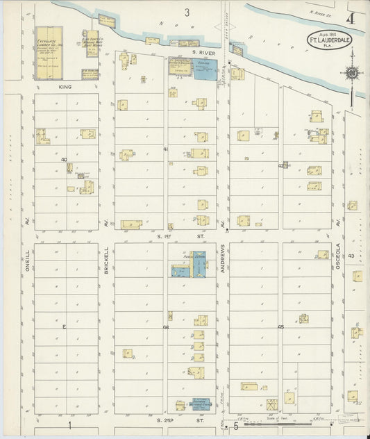 Sanborn Fire Insurance Map from Fort Lauderdale, Broward County, Florida (1914), Sheet #0004 - Historic Sanborn Fire Insurance Map Print, vintage old map wall art, antique decor, genealogy gift, Florida Florida map