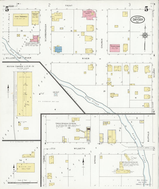 Sanborn Fire Insurance Map from Snyder, Scurry County, Texas (1927), Sheet #0005 - Historic Sanborn Fire Insurance Map Print, vintage old map wall art, antique decor, genealogy gift, Texas Texas map
