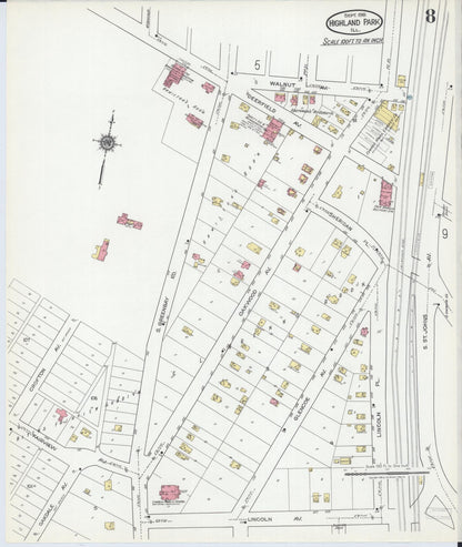 Sanborn Fire Insurance Map from Highland Park, Lake County, Illinois (1918), Sheet #0008 - Complete Map Set gallery image, historic Sanborn map, vintage wall art, Illinois Illinois