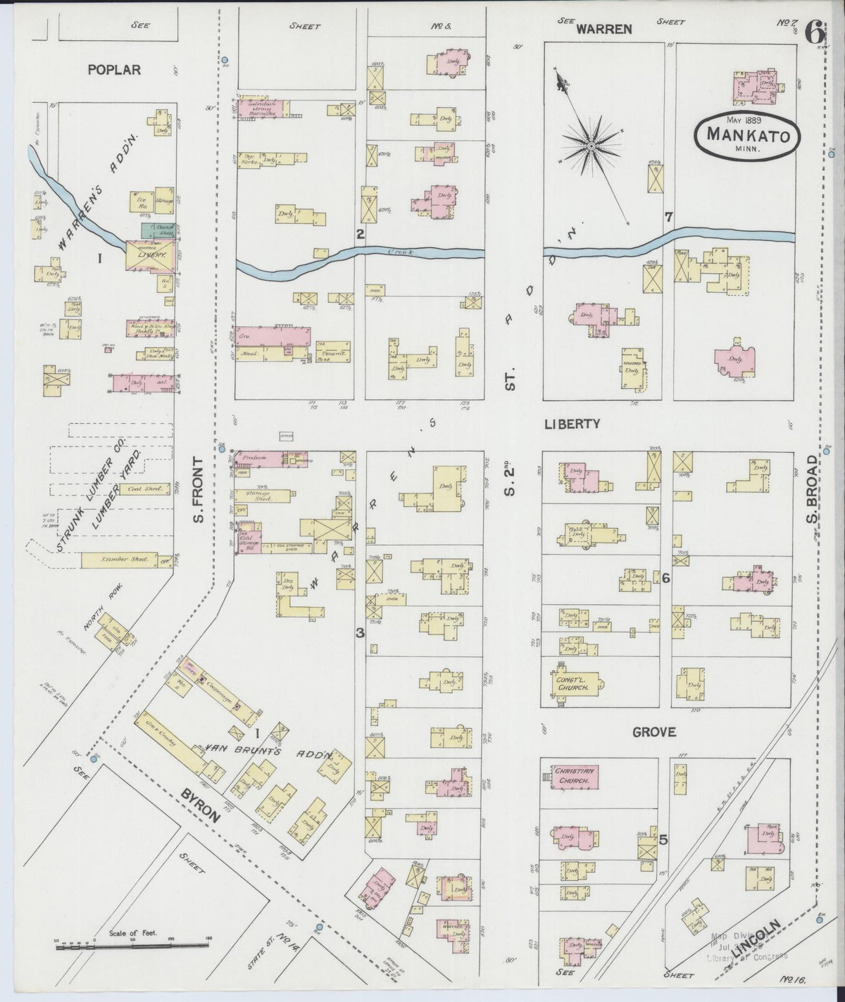Sanborn Fire Insurance Map from Mankato, Blue Earth County, Minnesota (1889), Sheet #0006 - Historic Sanborn Fire Insurance Map Print, vintage old map wall art, antique decor, genealogy gift, Minnesota Minnesota map