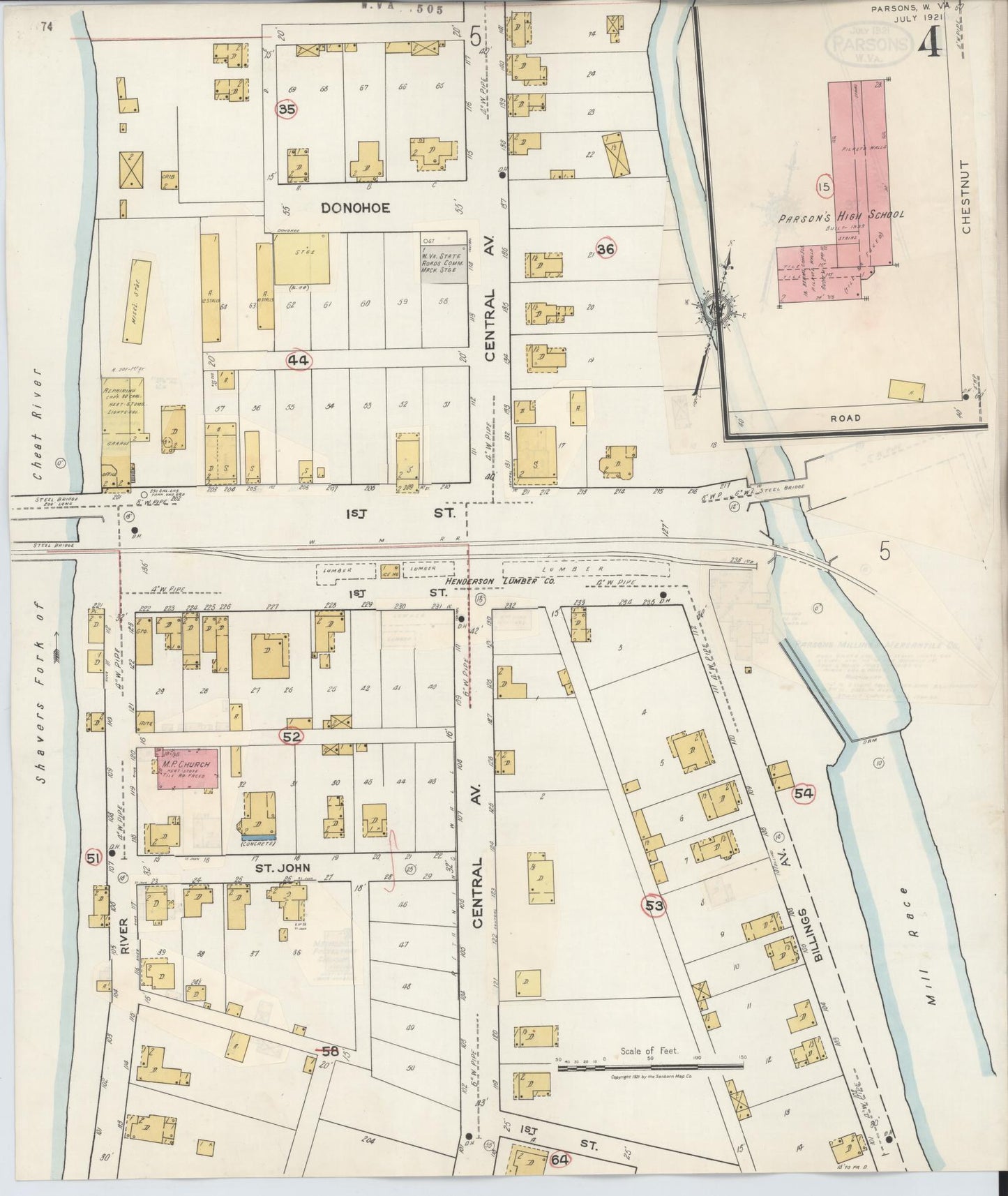 Sanborn Fire Insurance Map from Parsons, Tucker County, West Virginia (1944), Sheet #0004 - Complete Map Set gallery image, historic Sanborn map, vintage wall art, West Virginia West Virginia