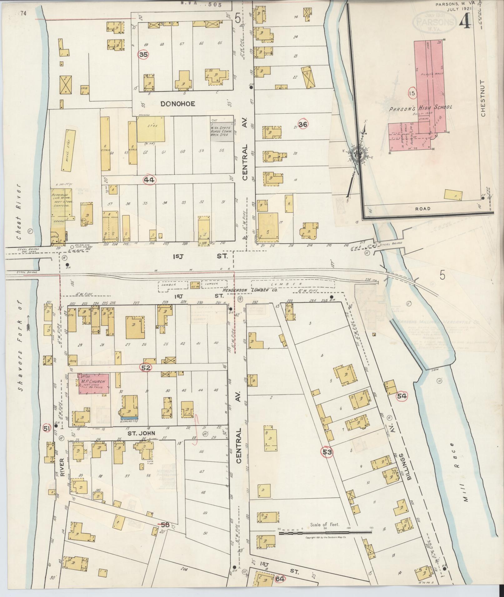 Sanborn Fire Insurance Map from Parsons, Tucker County, West Virginia (1944), Sheet #0004 - Complete Map Set gallery image, historic Sanborn map, vintage wall art, West Virginia West Virginia