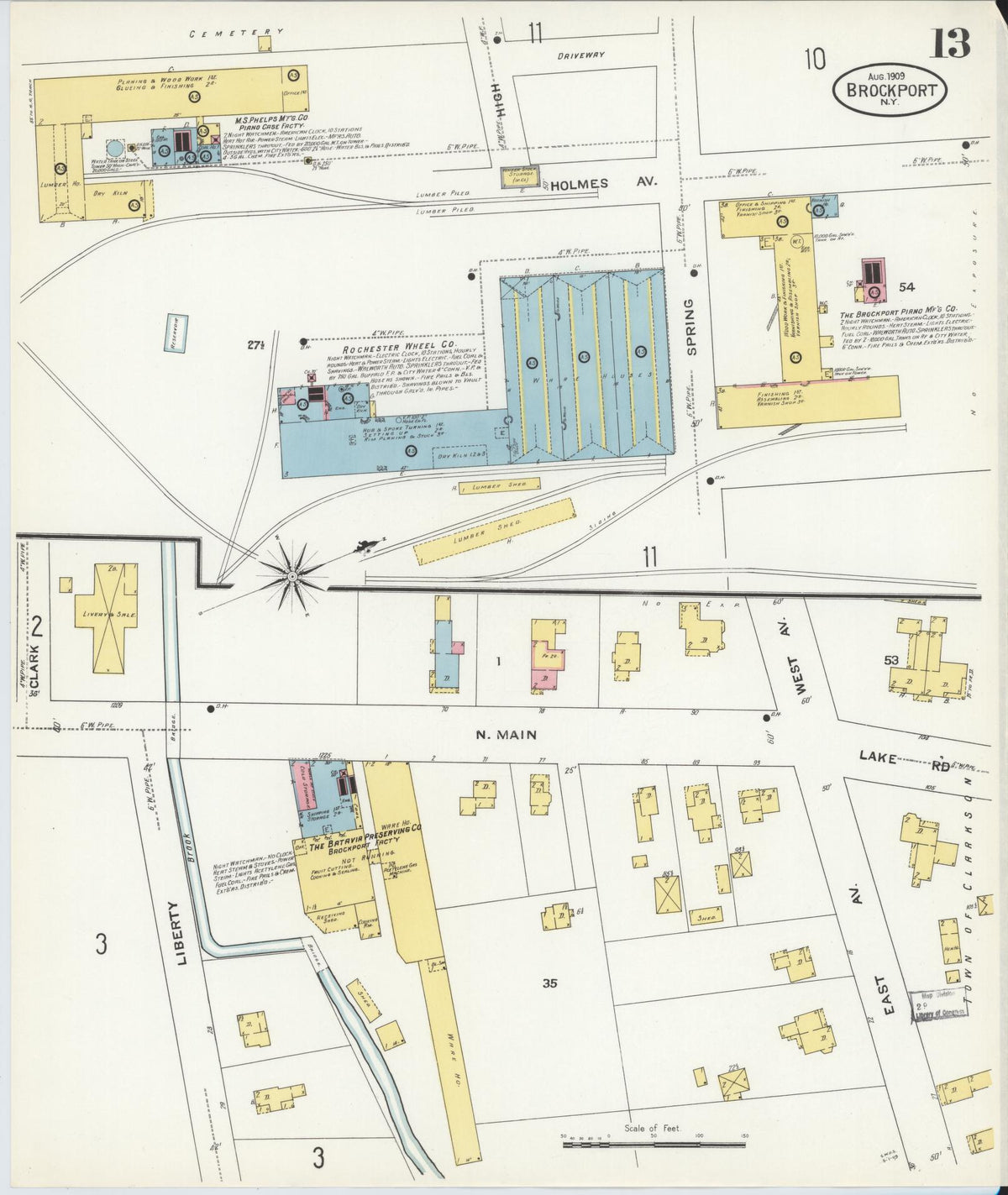 Sanborn Fire Insurance Map from Brockport, Monroe County, New York (1909), Sheet #0013 - Complete Map Set gallery image, historic Sanborn map, vintage wall art, New York New York