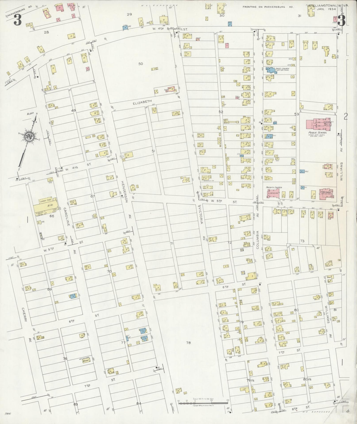 Sanborn Fire Insurance Map from Williamstown, Wood County, West Virginia (1934), Sheet #0003 - Complete Map Set gallery image, historic Sanborn map, vintage wall art, West Virginia West Virginia