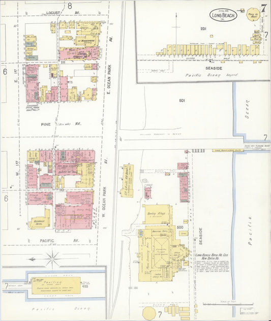 Sanborn Fire Insurance Map from Long Beach, Los Angeles County, California (1905), Sheet #0007 - Historic Sanborn Fire Insurance Map Print, vintage old map wall art, antique decor, genealogy gift, California California map