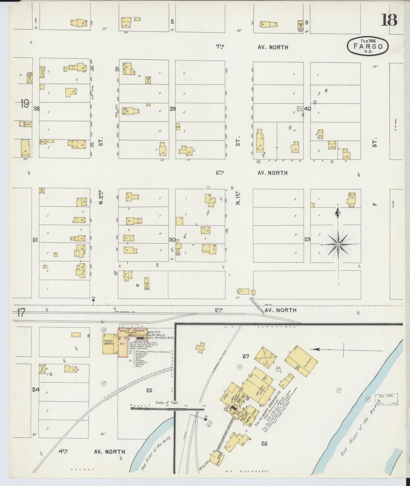 Sanborn Fire Insurance Map from Fargo, Cass County, North Dakota (1896), Sheet #0018 - Historic Sanborn Fire Insurance Map Print, vintage old map wall art, antique decor, genealogy gift, North Dakota North Dakota map