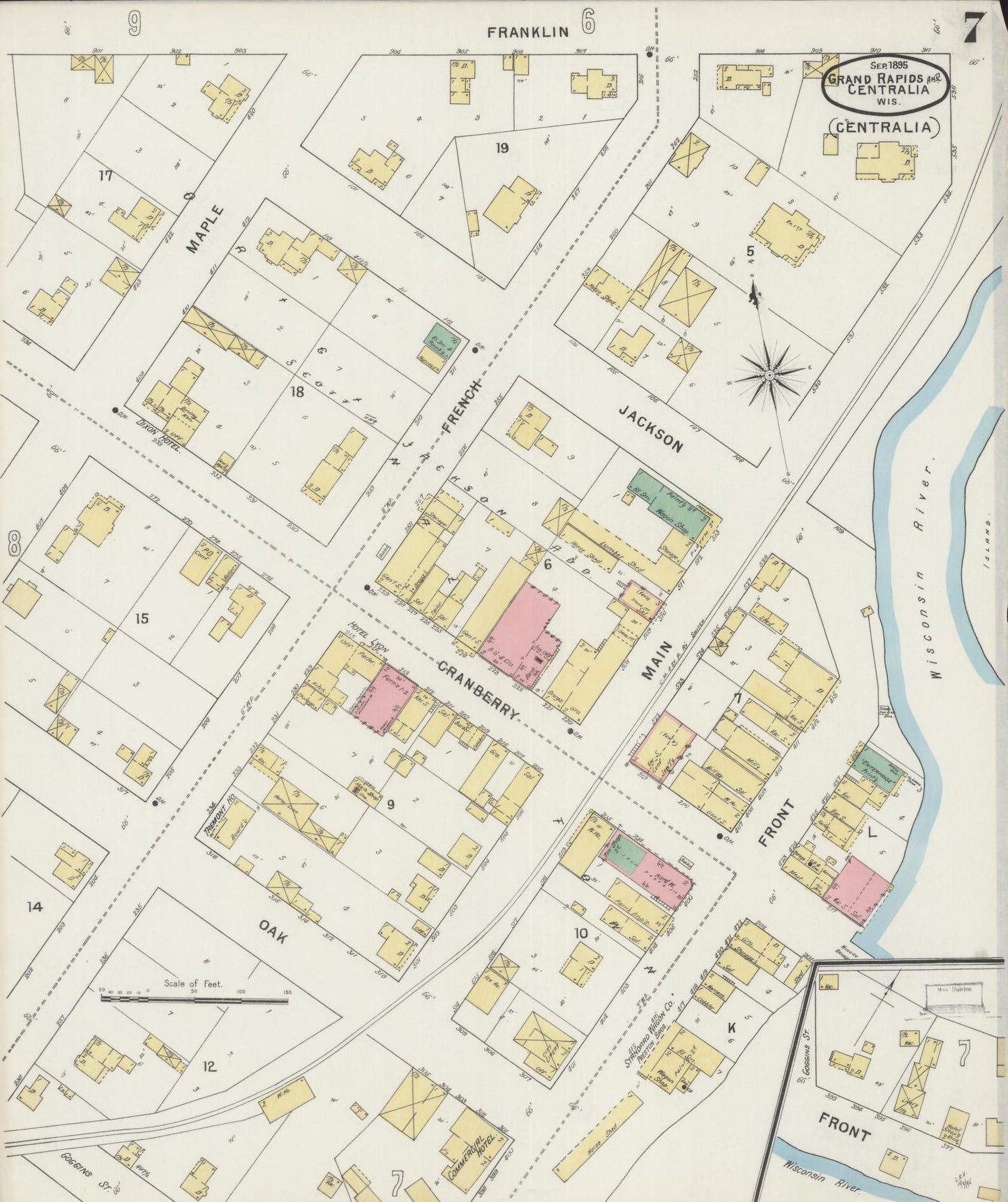 Sanborn Fire Insurance Map from Grand Rapids, Wood County, Wisconsin (1895), Sheet #0007 - Complete Map Set gallery image, historic Sanborn map, vintage wall art, Wisconsin Wisconsin