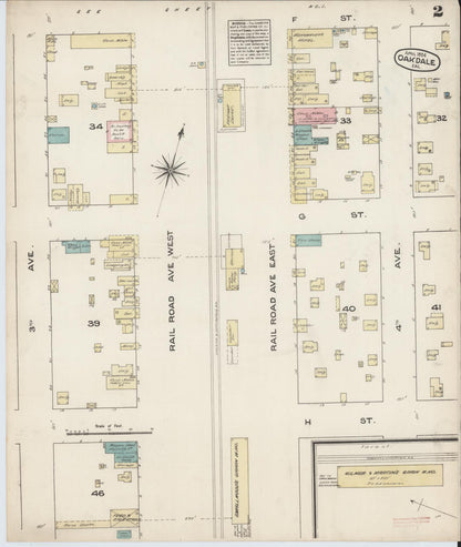 Sanborn Fire Insurance Map from Oakdale, Stanislaus County, California (1884), Sheet #0002 - Complete Map Set gallery image, historic Sanborn map, vintage wall art, California California