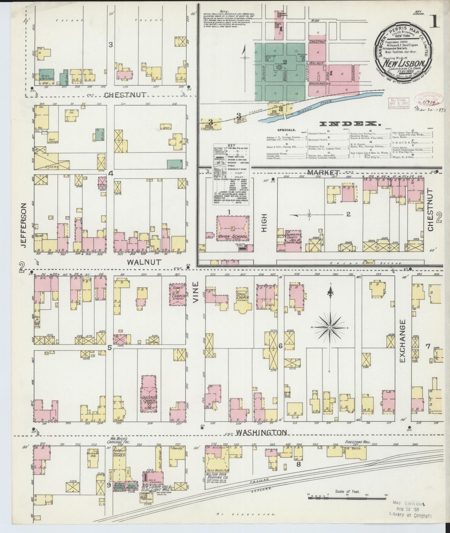 Sanborn Fire Insurance Map from New Lisbon, Columbiana County, Ohio (1893), Sheet #0001 - Complete Map Set gallery image, historic Sanborn map, vintage wall art, Ohio Ohio