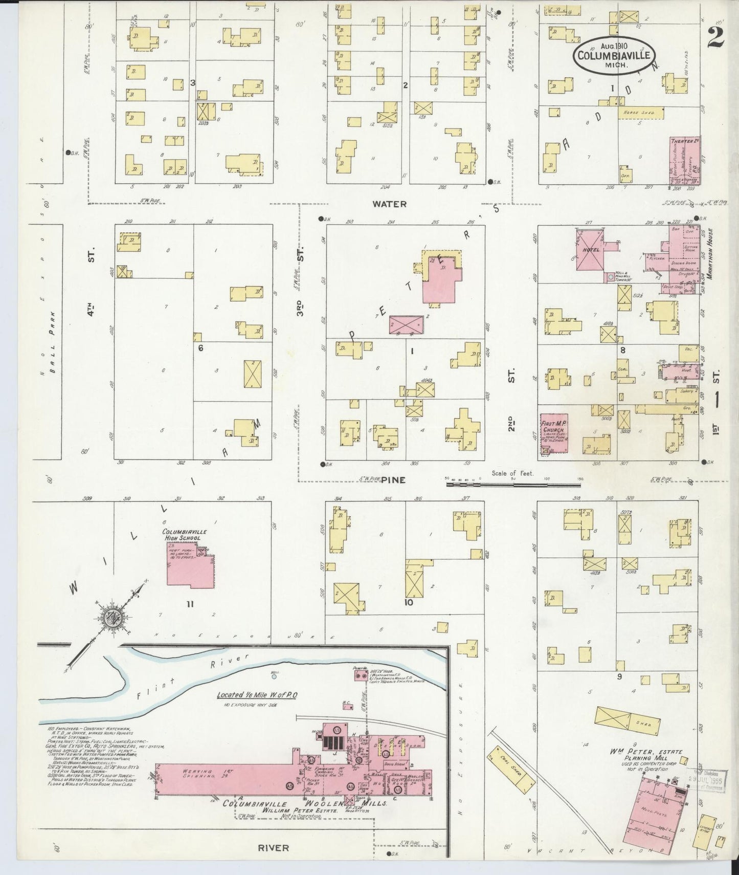 Sanborn Fire Insurance Map from Columbiaville, Lapeer County, Michigan (1910), Sheet #0002 - Historic Sanborn Fire Insurance Map Print, vintage old map wall art, antique decor, genealogy gift, Michigan Michigan map