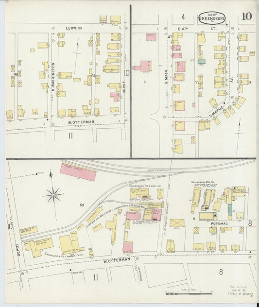 Sanborn Fire Insurance Map from Greensburg, Westmoreland County, Pennsylvania (1897), Sheet #0010 - Historic Sanborn Fire Insurance Map Print, vintage old map wall art, antique decor, genealogy gift, Pennsylvania Pennsylvania map