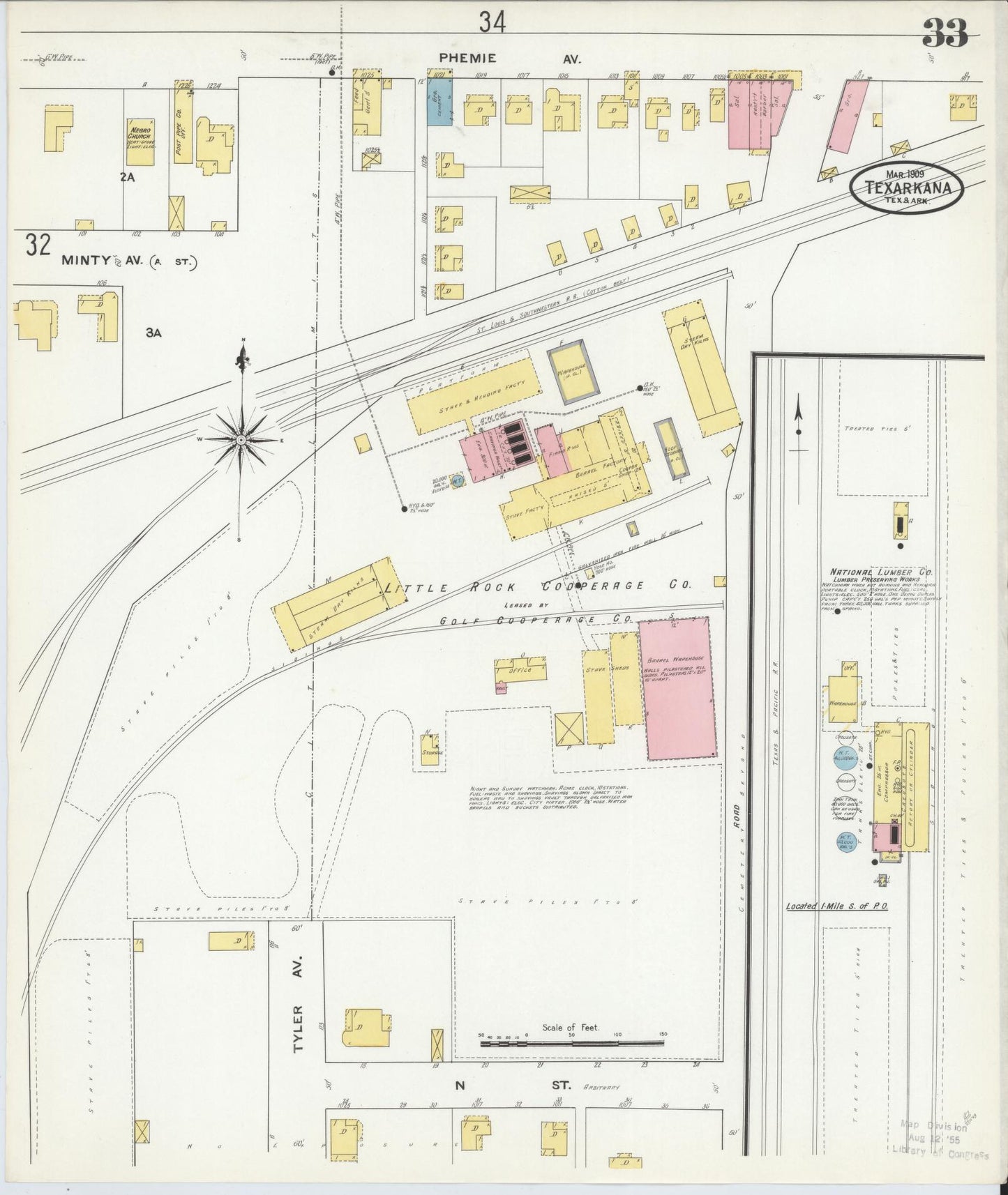 Sanborn Fire Insurance Map from Texarkana, Bowie County, Texas (1909), Sheet #0033 - Complete Map Set gallery image, historic Sanborn map, vintage wall art, Texas Texas