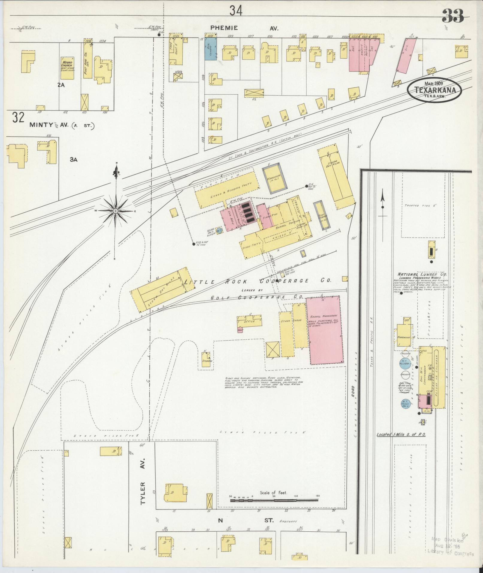 Sanborn Fire Insurance Map from Texarkana, Bowie County, Texas (1909), Sheet #0033 - Complete Map Set gallery image, historic Sanborn map, vintage wall art, Texas Texas