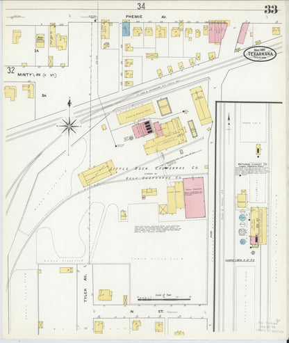 Sanborn Fire Insurance Map from Texarkana, Bowie County, Texas (1909), Sheet #0033 - Complete Map Set gallery image, historic Sanborn map, vintage wall art, Texas Texas