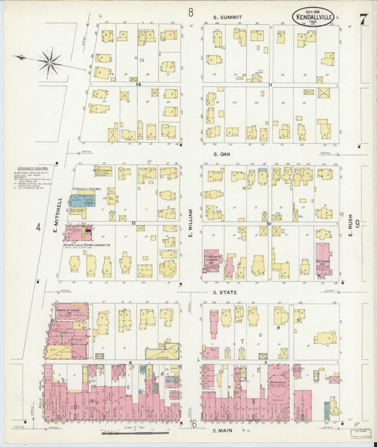 Sanborn Fire Insurance Map from Kendallville, Noble County, Indiana (1908), Sheet #0007 - Historic Sanborn Fire Insurance Map Print, vintage old map wall art, antique decor, genealogy gift, Indiana Indiana map