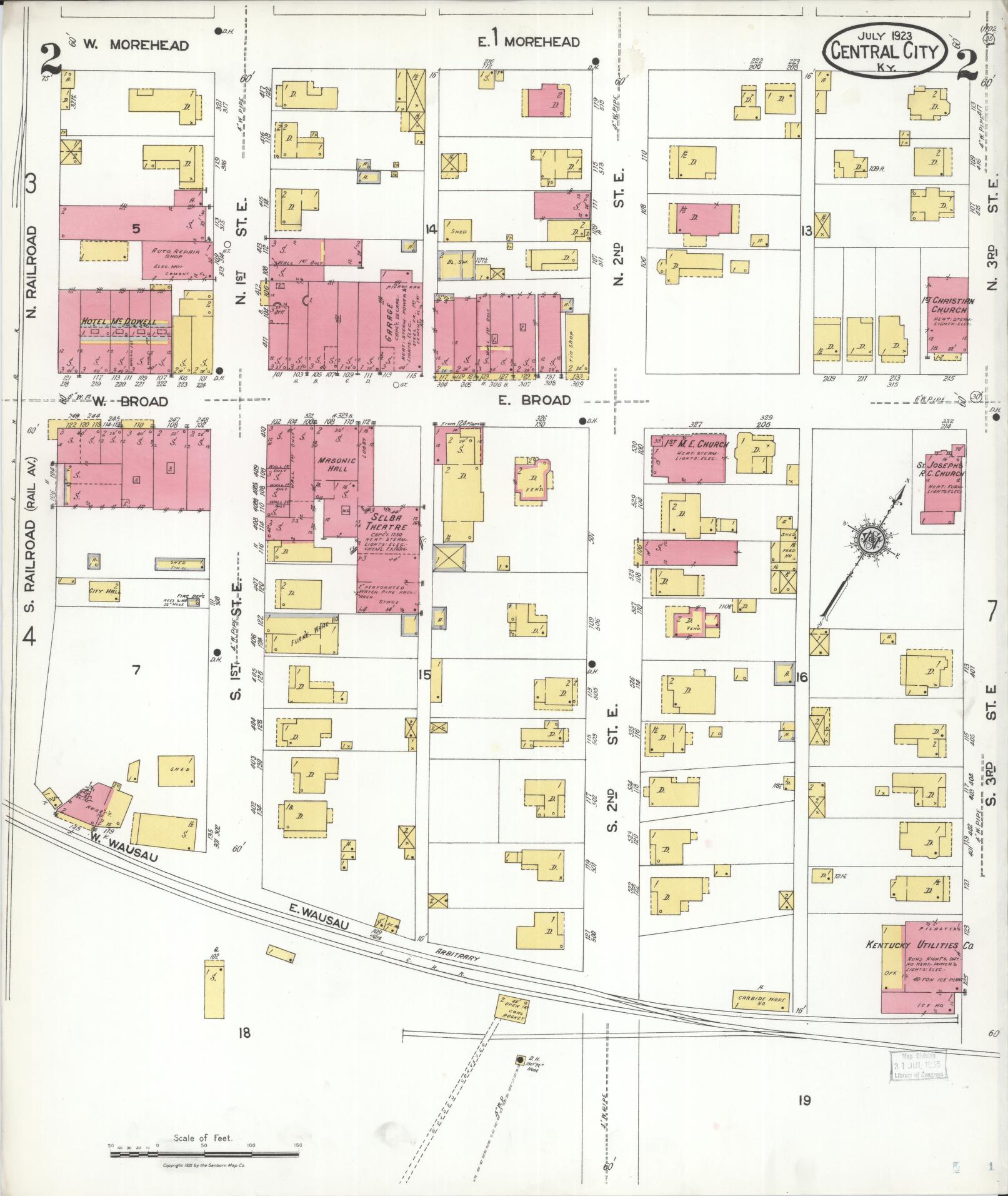 Sanborn Fire Insurance Map from Central City, Mublenberg County, Kentucky (1923), Sheet #0002 - Historic Sanborn Fire Insurance Map Print, vintage old map wall art, antique decor, genealogy gift, Kentucky Kentucky map