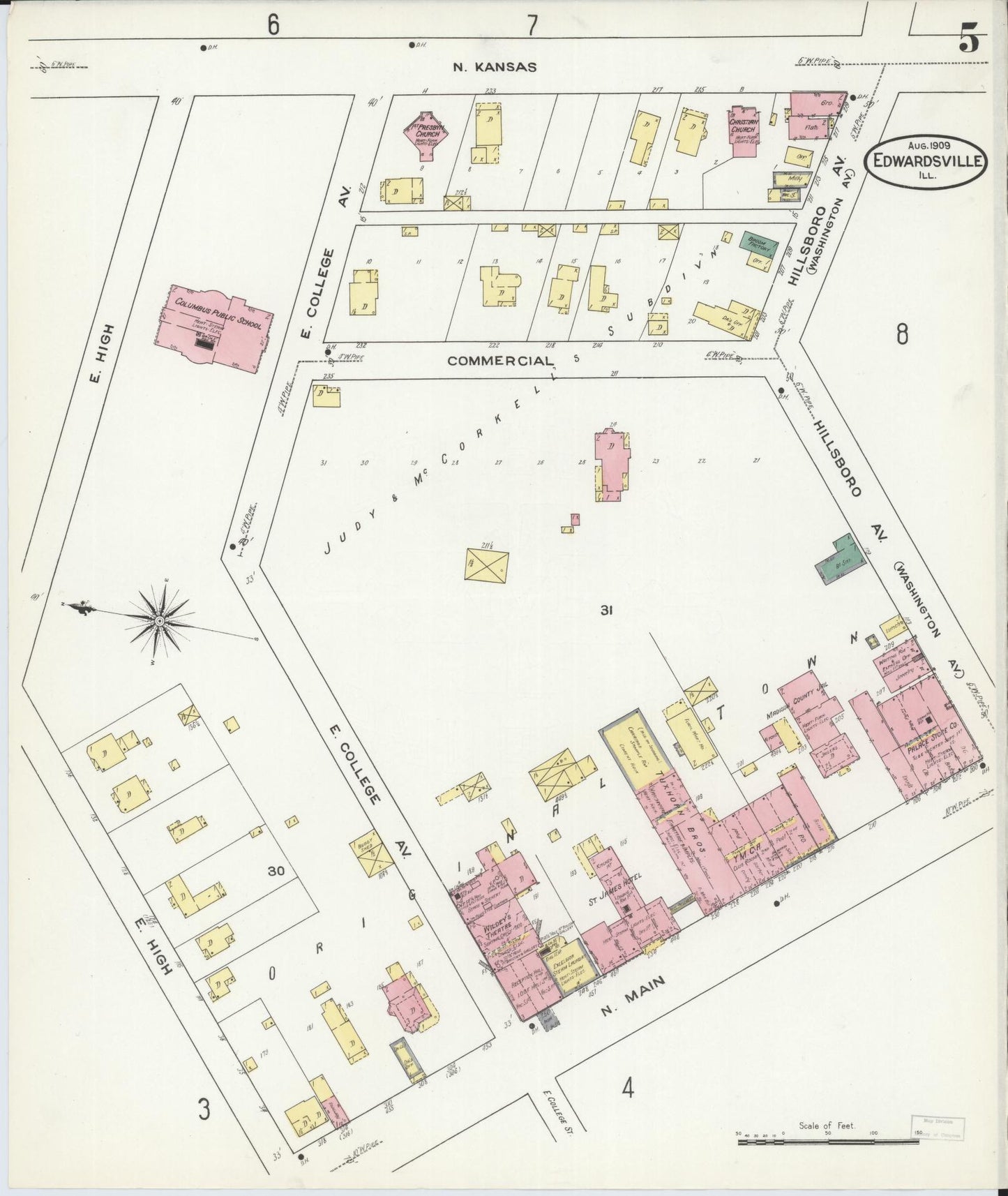Sanborn Fire Insurance Map from Edwardsville, Madison County, Illinois (1909), Sheet #0005 - Complete Map Set gallery image, historic Sanborn map, vintage wall art, Illinois Illinois