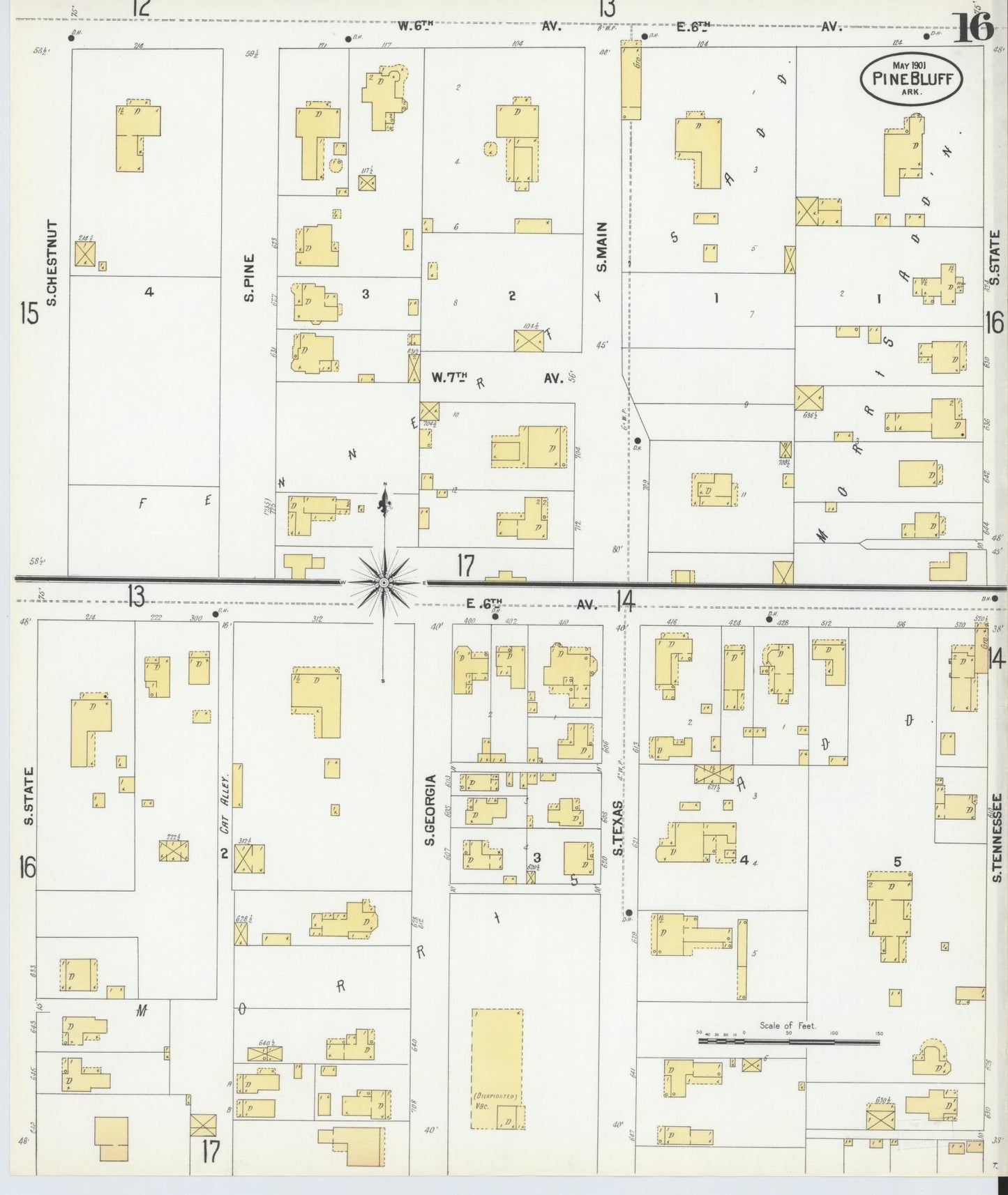 Sanborn Fire Insurance Map from Pine Bluff, Jefferson County, Arkansas (1901), Sheet #0016 - Complete Map Set gallery image, historic Sanborn map, vintage wall art, Arkansas Arkansas