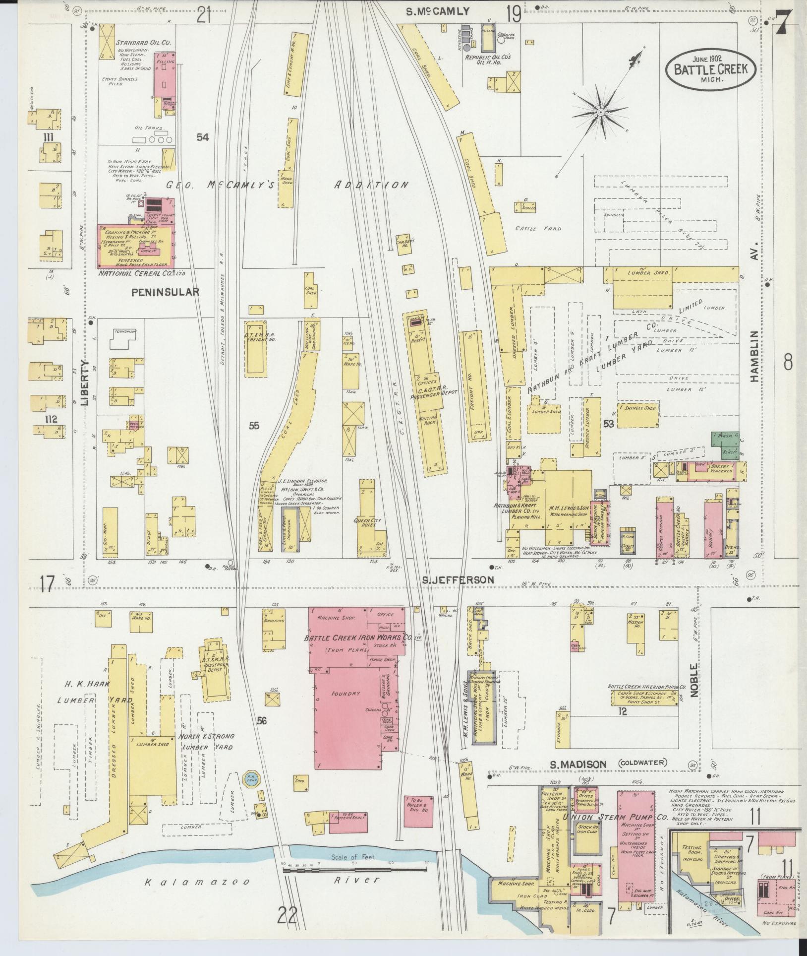 Sanborn Fire Insurance Map from Battle Creek, Calhoun County, Michigan (1902), Sheet #0007 - Complete Map Set gallery image, historic Sanborn map, vintage wall art, Michigan Michigan
