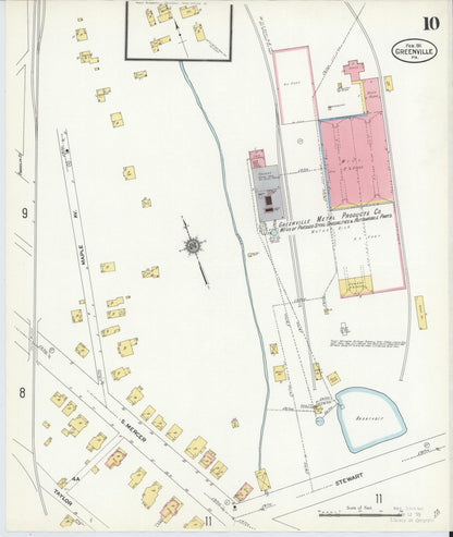 Sanborn Fire Insurance Map from Greenville, Mercer County, Pennsylvania (1911), Sheet #0010 - Historic Sanborn Fire Insurance Map Print, vintage old map wall art, antique decor, genealogy gift, Pennsylvania Pennsylvania map