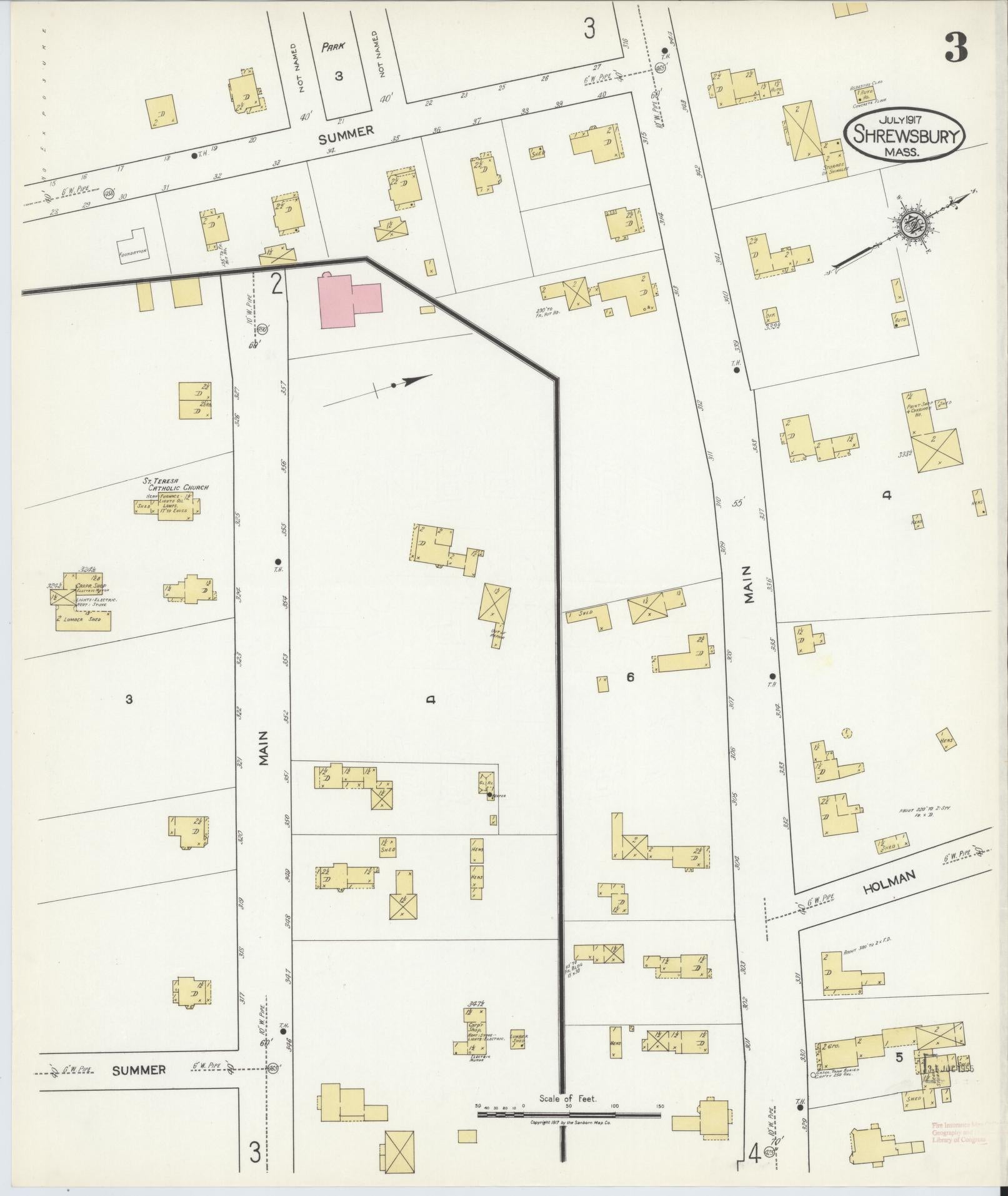 Sanborn Fire Insurance Map from Shrewsbury, Worcester County, Massachusetts (1917), Sheet #0003 - Complete Map Set gallery image, historic Sanborn map, vintage wall art, Massachusetts Massachusetts