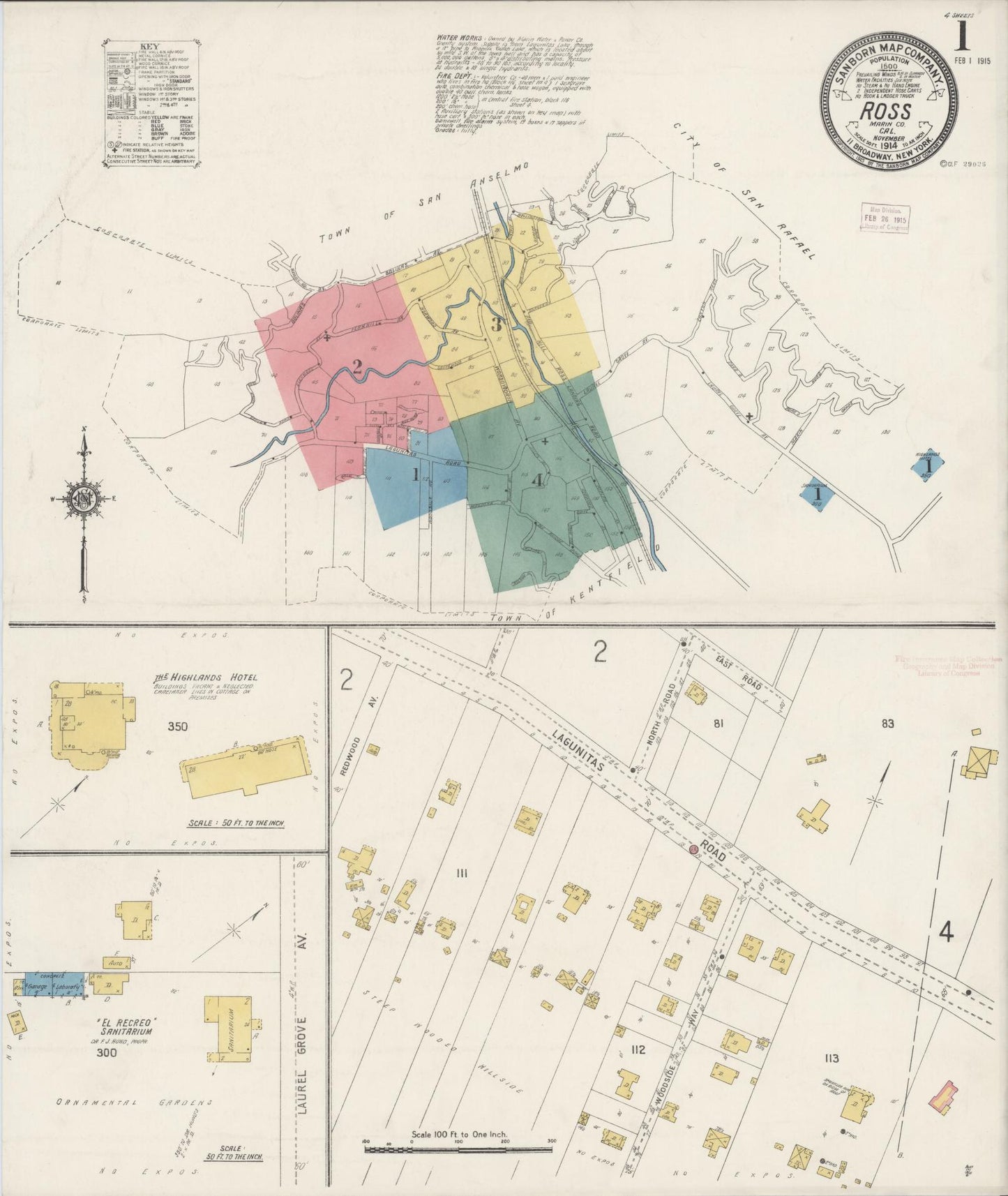 Sanborn Fire Insurance Map from Ross, Marin County, California (1914), Sheet #0001 - Complete Map Set gallery image, historic Sanborn map, vintage wall art, California California