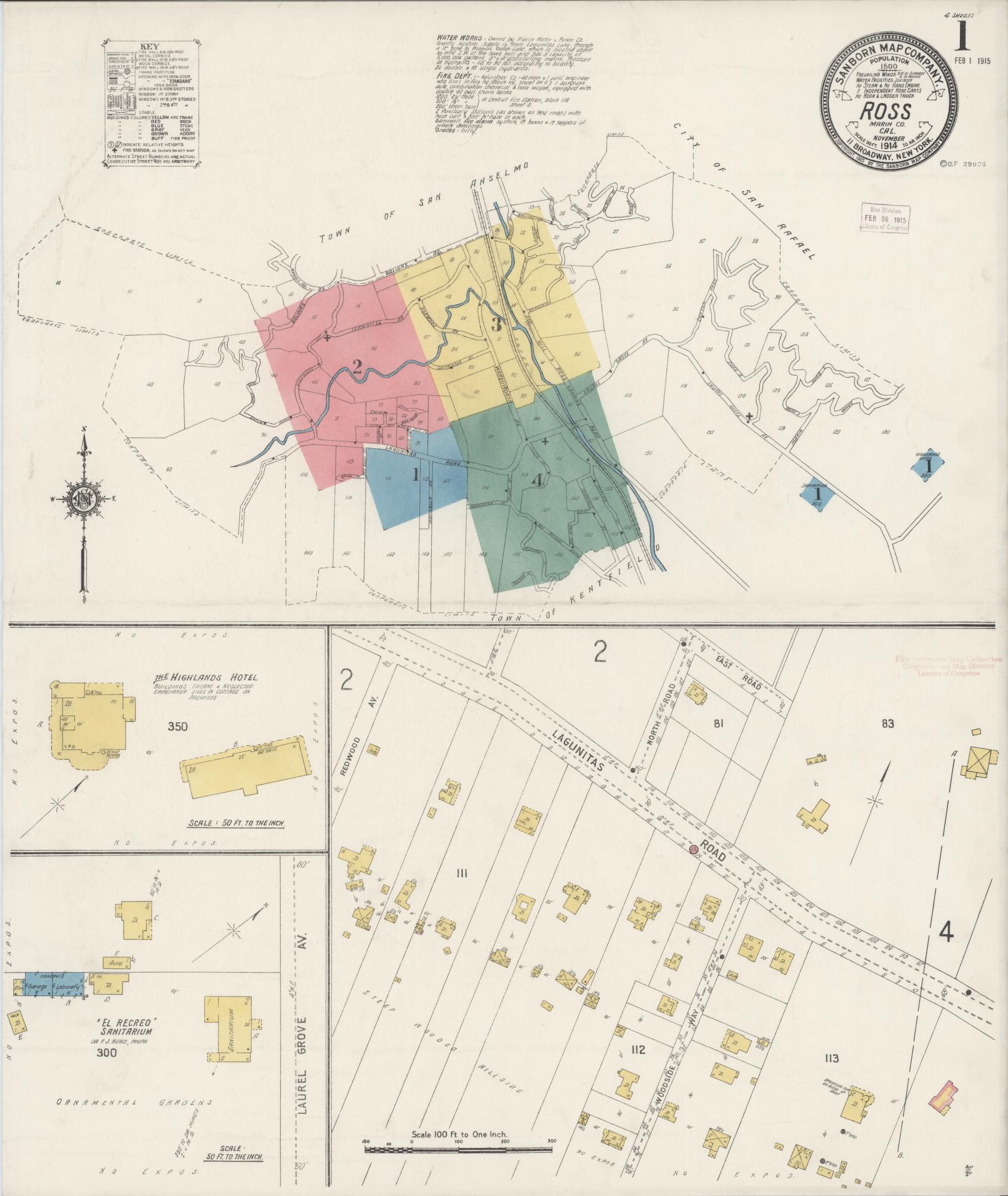 Sanborn Fire Insurance Map from Ross, Marin County, California (1914), Sheet #0001 - Complete Map Set gallery image, historic Sanborn map, vintage wall art, California California