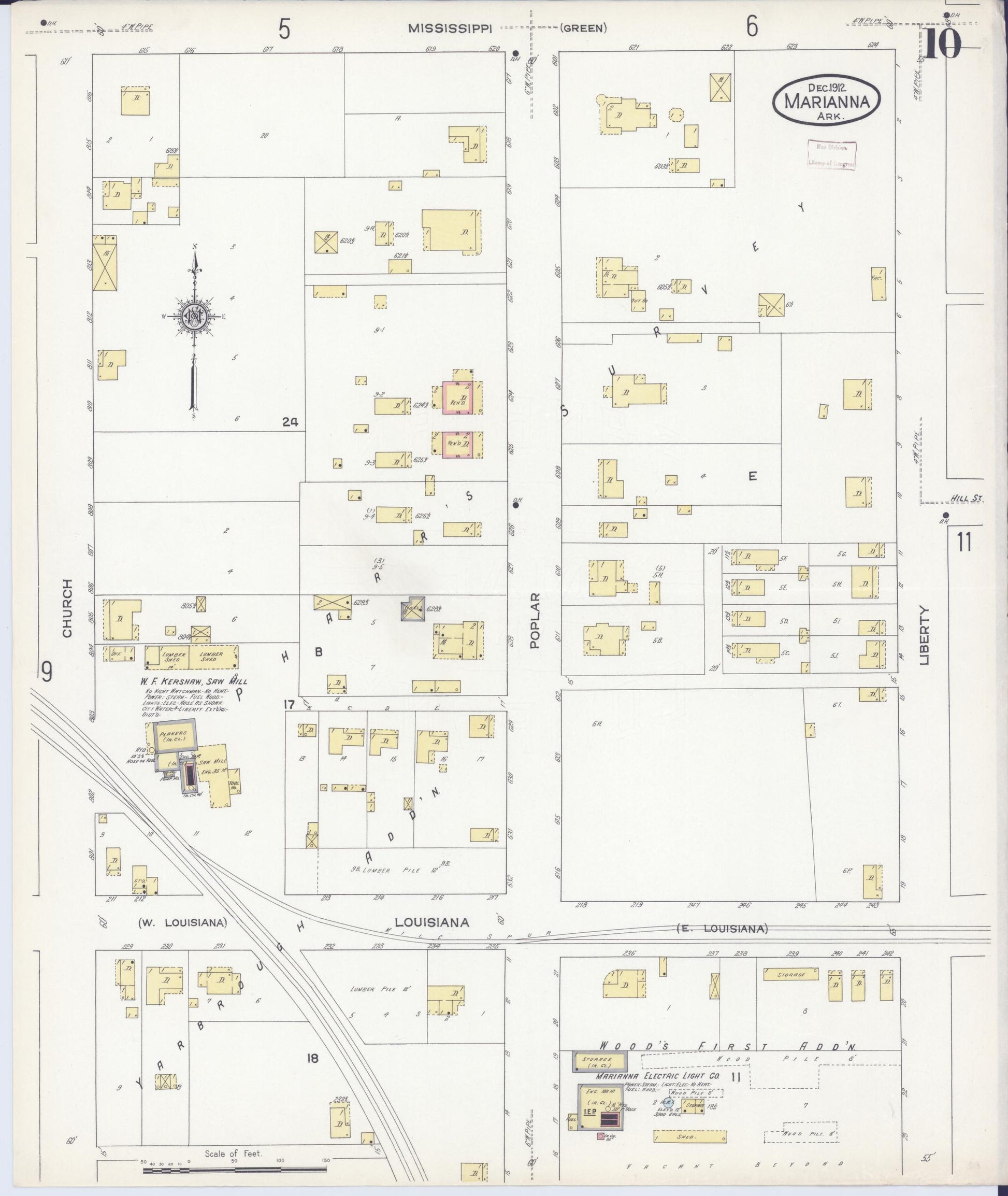 Sanborn Fire Insurance Map from Marianna, Lee County, Arkansas (1912), Sheet #0010 - Historic Sanborn Fire Insurance Map Print, vintage old map wall art, antique decor, genealogy gift, Arkansas Arkansas map