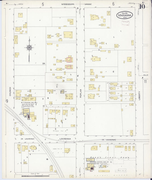 Sanborn Fire Insurance Map from Marianna, Lee County, Arkansas (1912), Sheet #0010 - Historic Sanborn Fire Insurance Map Print, vintage old map wall art, antique decor, genealogy gift, Arkansas Arkansas map