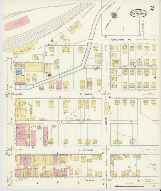 Sanborn Fire Insurance Map from Pocahontas, Tazewell County, Virginia (1913), Sheet #0002 - Historic Sanborn Fire Insurance Map Print, vintage old map wall art, antique decor, genealogy gift, Virginia Virginia map