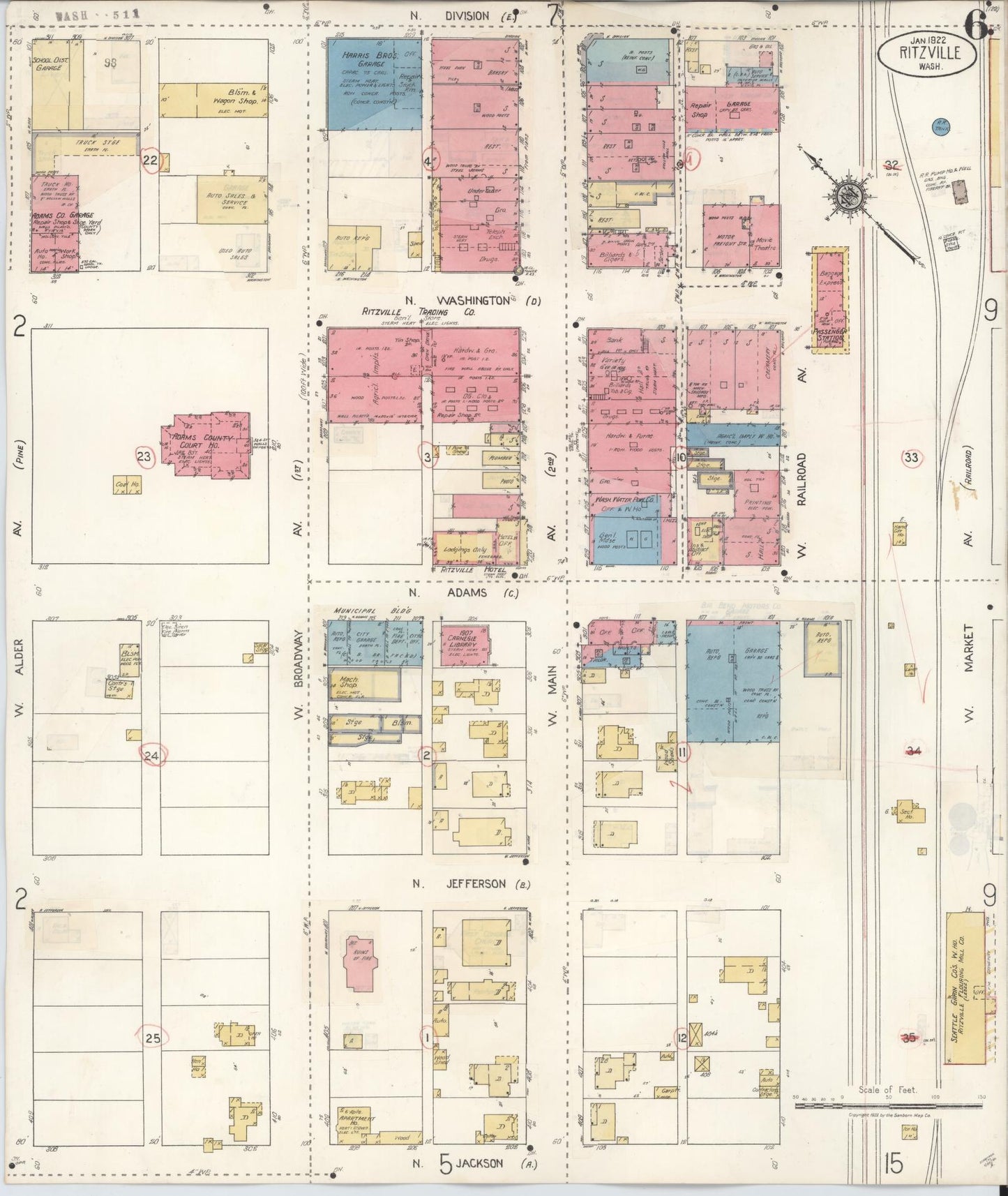 Sanborn Fire Insurance Map from Ritzville, Adams County, Washington (1939), Sheet #0006 - Historic Sanborn Fire Insurance Map Print, vintage old map wall art, antique decor, genealogy gift, Washington Washington map