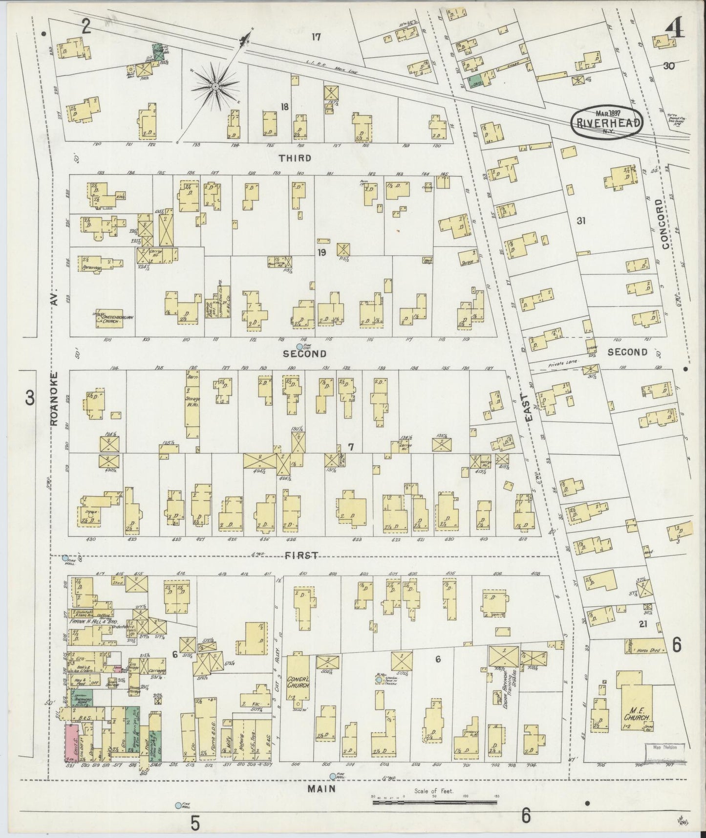 Sanborn Fire Insurance Map from Riverhead, Suffolk County, New York (1897), Sheet #0004 - Complete Map Set gallery image, historic Sanborn map, vintage wall art, New York New York